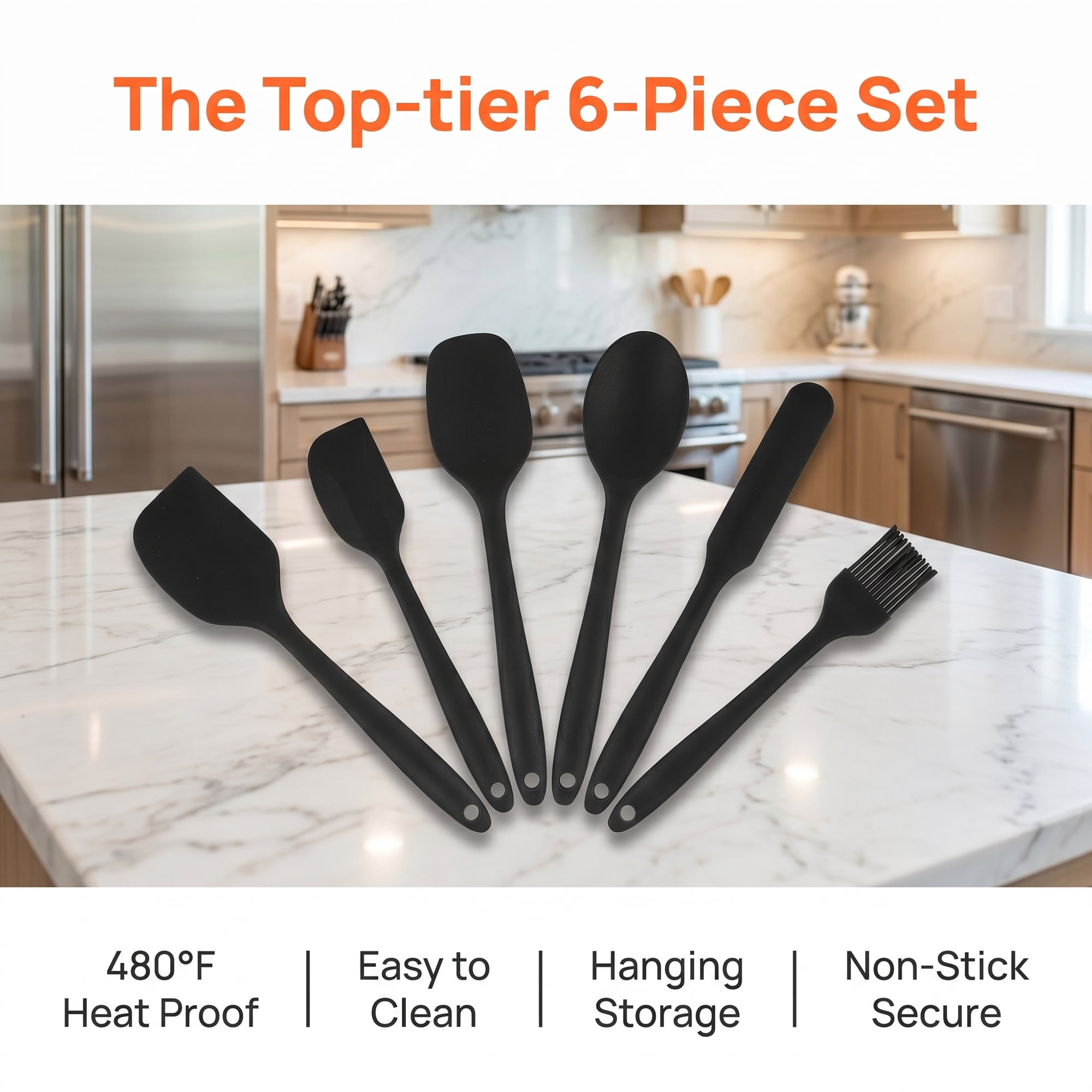 Unique Bargains 6Pcs Heat-Resistant Dishwasher Safe Kitchen Utensils Black