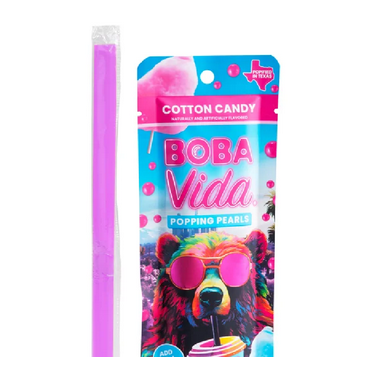 6 Pack Popping Boba with Cotton Candy Flavor with Straws, 3 oz Each - Add to Any Drink