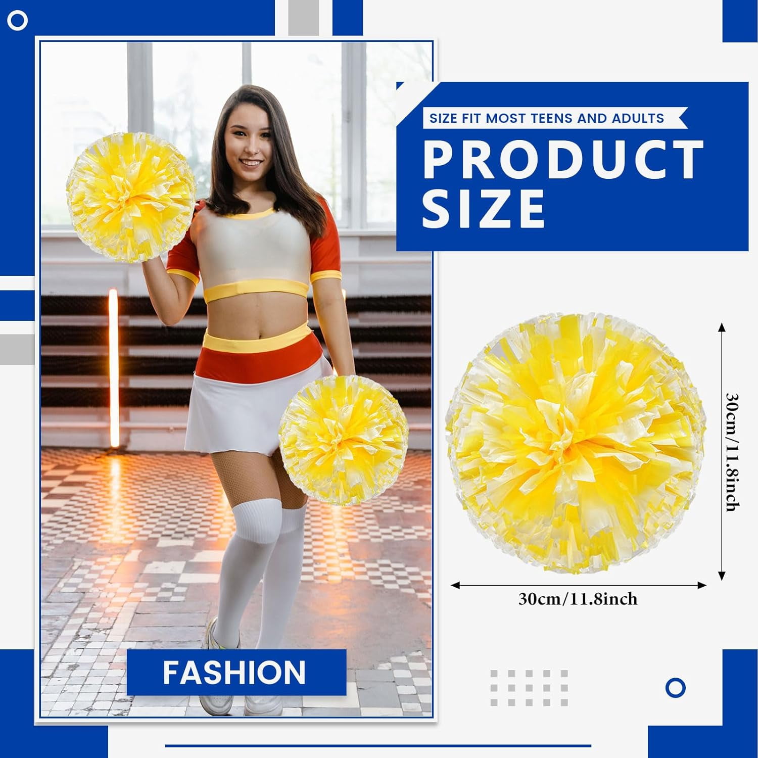 Cheerleader Pom Poms 24 Pack Sports Dance Cheering Plastic Metallic Cheerleading Pom Poms for Kids Adults-Ring Style