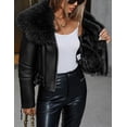 thumbnail image 2 of Giolshon Women's Faux Leather Jacket Moto Biker Sherpa-Lined Coat with Removable Faux Fur Collar, 2 of 4