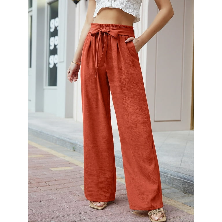 Chiclily Women's Wide Leg Pants with Pockets Lightweight High Waisted  Adjustable Tie Knot Loose Trousers Flowy Summer Beach Lounge Pants, US Size