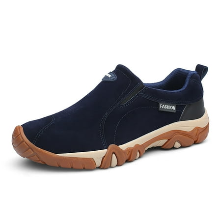 Hiking Shoes for Men Laceless Suede Breathable Slip Resistant Boots Lightweight Sneakers for Outdoor Walking Trekking Trail