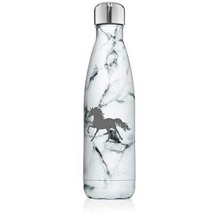 

17 oz. Double Wall Vacuum Insulated Stainless Steel Water Bottle Travel Mug Cup Horse (Black White Marble)
