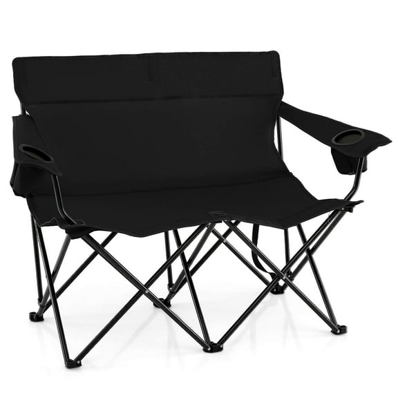 Costway 2-Person Outdoor Folding Loveseat with Cup Holders Armrests Carrying Bag