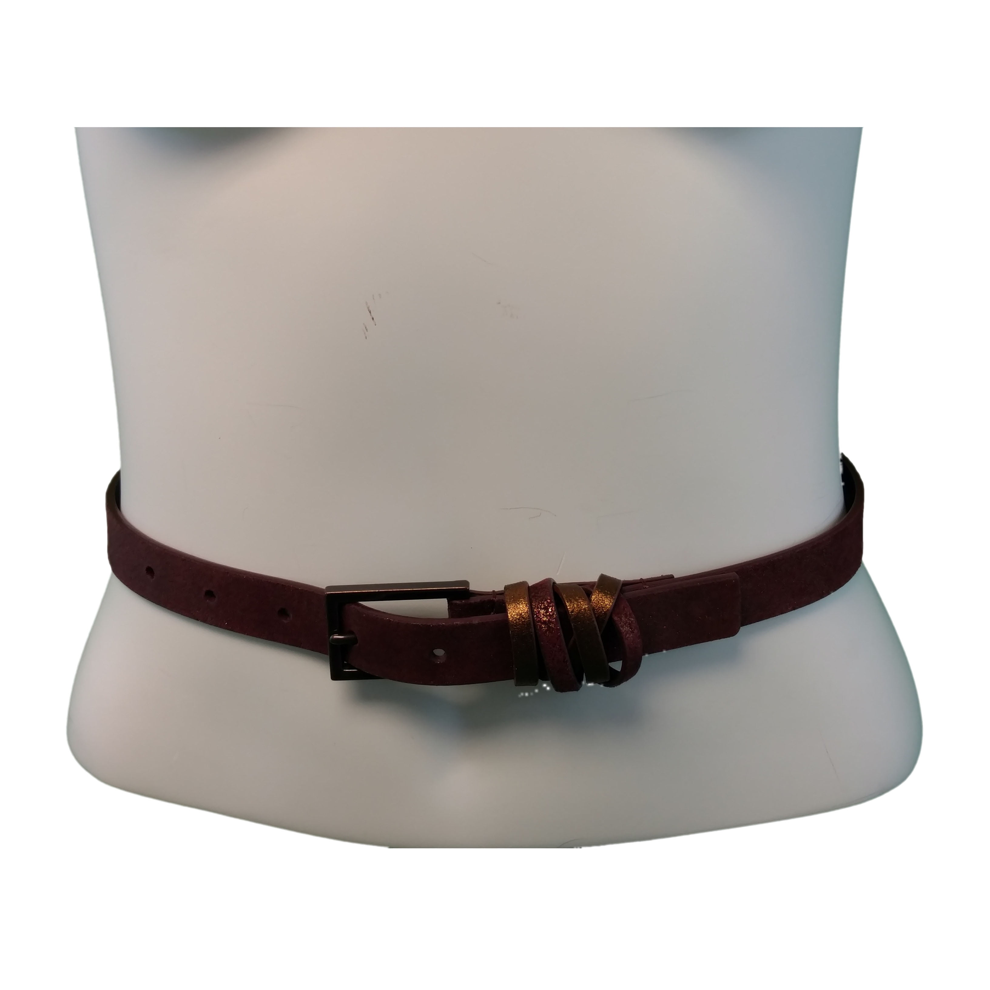 Gold Glitter Burgundy Italian Leather Studded Belt Size 24" 28" XSmall