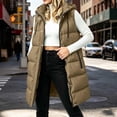 thumbnail image 2 of Staron Women Winter Sleeveless Hooded Down Jacket Casual Quilted Puffer Vest Coat with Zipper Pockets Solid Color Warm Outerwear Khaki L, 2 of 7