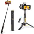 thumbnail image 1 of Trépied pour Selfie, IBAOLE 4 en 1 Aluminium Bluetooth avec Support à Vis, Trépied Extensible avec Télécommande pour iPhone 12/11 Pro/TP Max/TP/XR/X/8, Samsung, GoPro, Osmo Action et Plus Or, 1 of 8