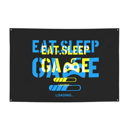 Gamer Motto Eat Sleep Game Loading Sign Banner, Hanging Banners Backdrop Festive Party Decor for Indoor Outdoor, 47 x 71 inches