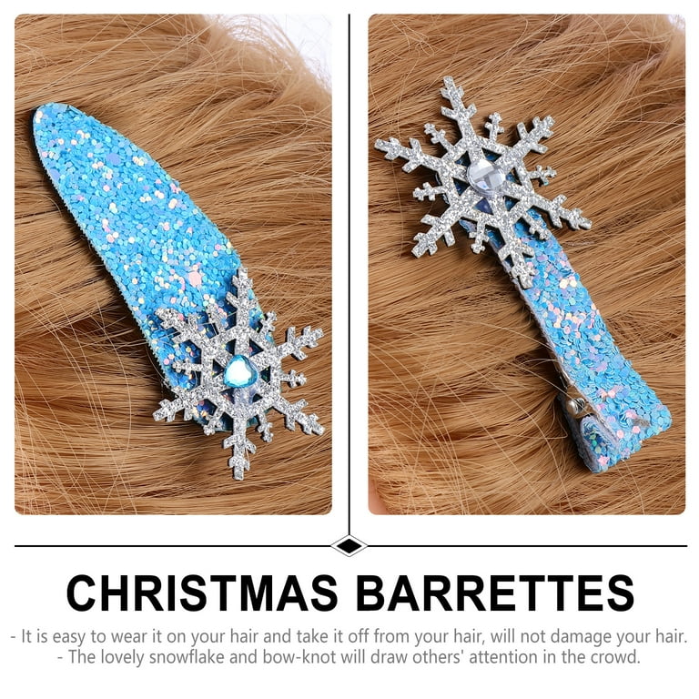 NUOLUX 3Pcs Christmas Snowflake Hair Clips Bow Knot Hair Pin Hair Barrettes Blue