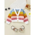 thumbnail image 3 of Cenuakty Baby Girl Cardigan, Long Sleeve V Neck Button Closure Striped Winter Warm Knit Sweater Infant Clothes, 3 of 8
