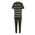 thumbnail image 3 of WREESH Womens Two Piece Outfits Stripe Short Sleeve T-Shirts and Drawstring Sweatpants Jogger Lounge Set with Pockets Olive Green, 3 of 5