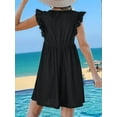 thumbnail image 5 of V-Neck Lace Trim Short-Sleeved Cardigan Dress Black L, 5 of 6