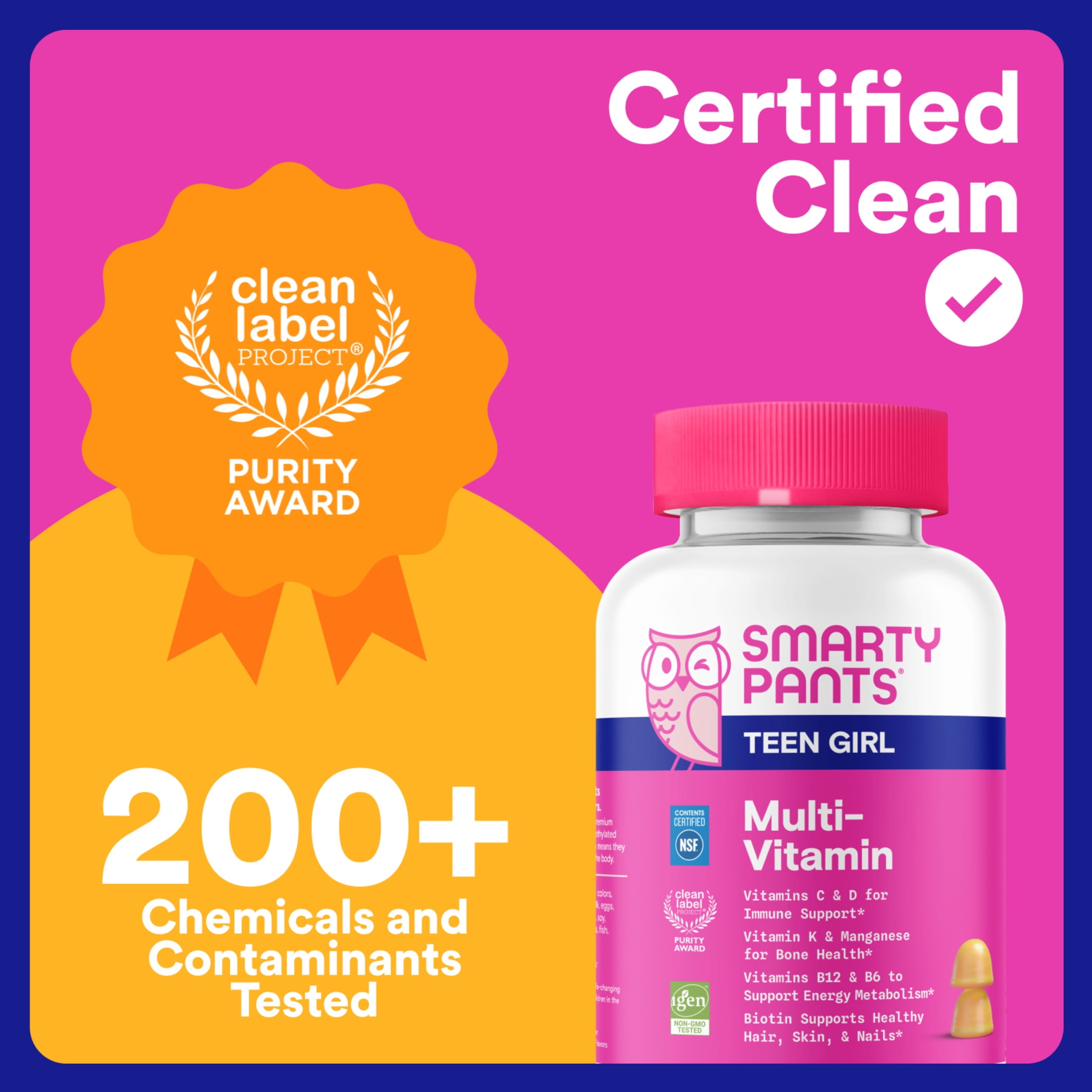 SmartyPants Teen Girl Multivitamin Gummies, Teen Vitamins with Biotin to Maintain Healthy Hair, Skin & Nails, Vitamins D3, B12 & Folate, 19 Nutrients, 60 Count