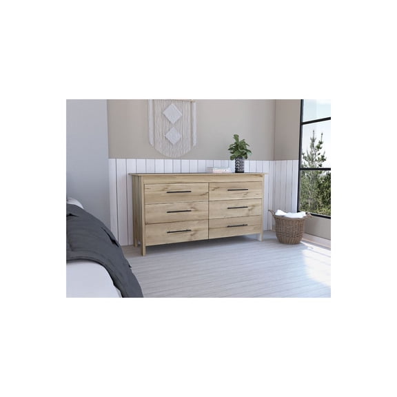 FM FURNITURE Luxor Six Drawer Double Dresser, Superior Top, Four Legs