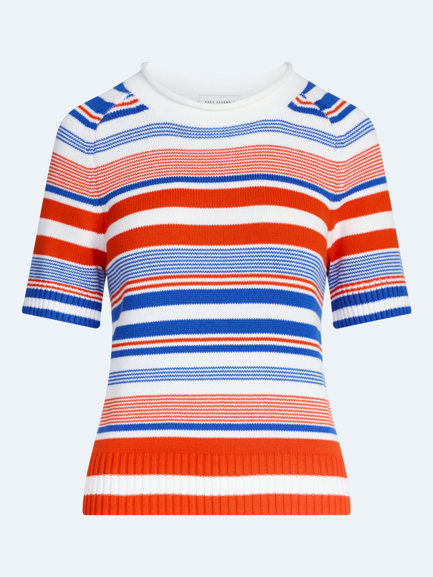 Free Assembly Women's and Women's Plus Roll Neck Cotton Sweater with Short Sleeves, Sizes XS-4X
