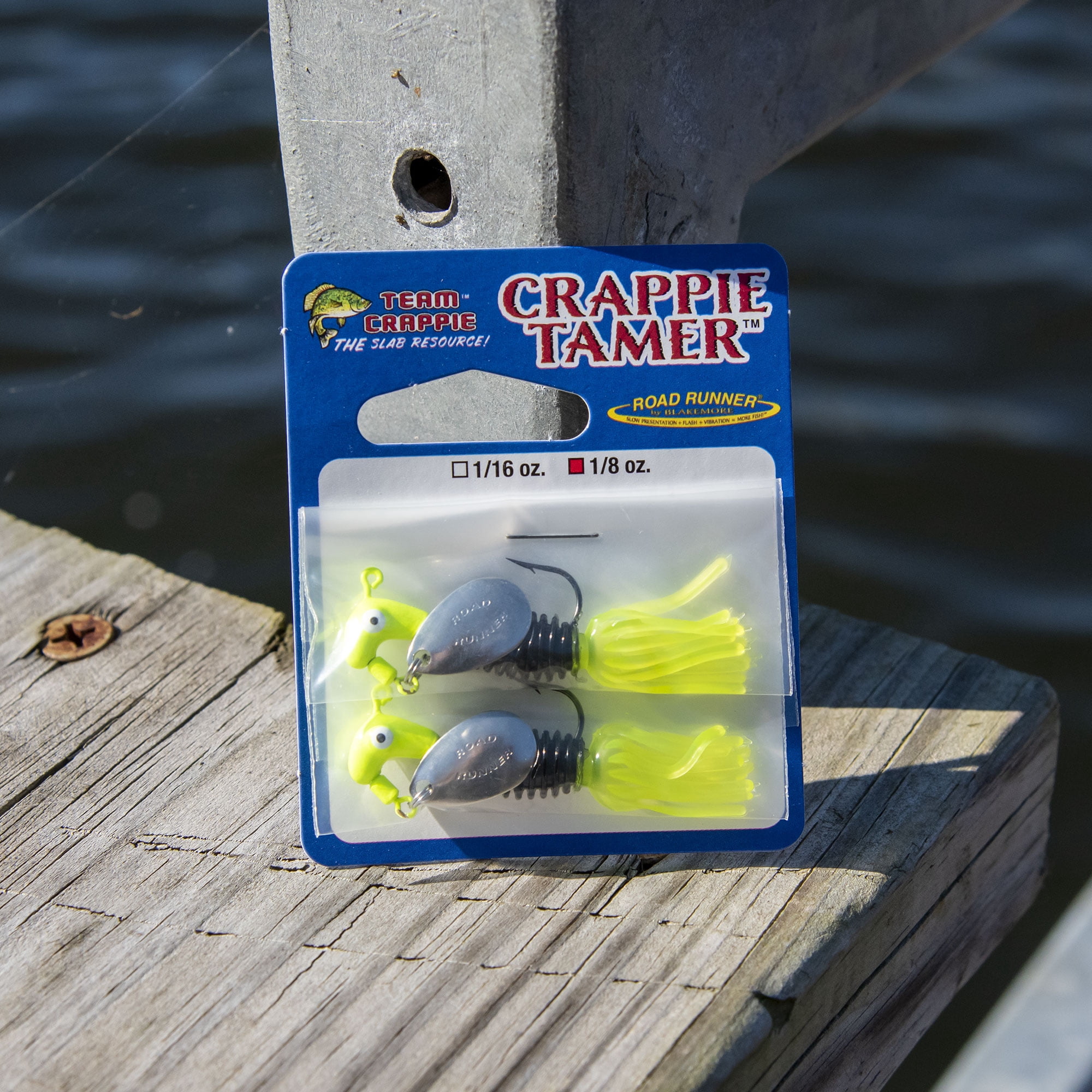 (2 pack) Road Runner Crappie Tamer, Chartreuse/Black Sparkle, Underspin Fishing Jig
