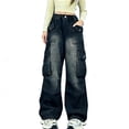 thumbnail image 2 of Yourumao Cargo Jeans for Girl Wash Wide Leg Jeans Distressed Elastic Waist Baggy Denim Pants with Pocket for Streetwear 4-15 Years, 2 of 9