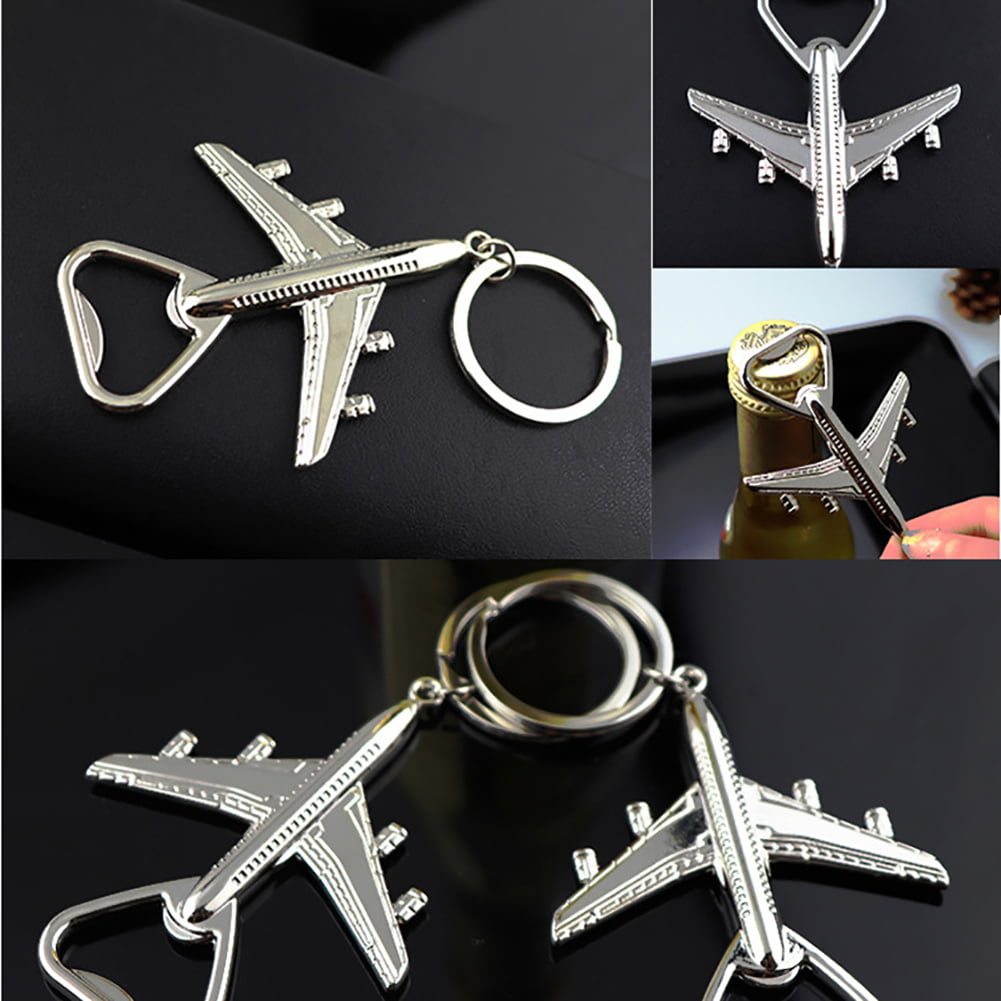 US_ Creative Airplane Model Bottle Opener Keychain Car Key Ring Holder Pendant G 