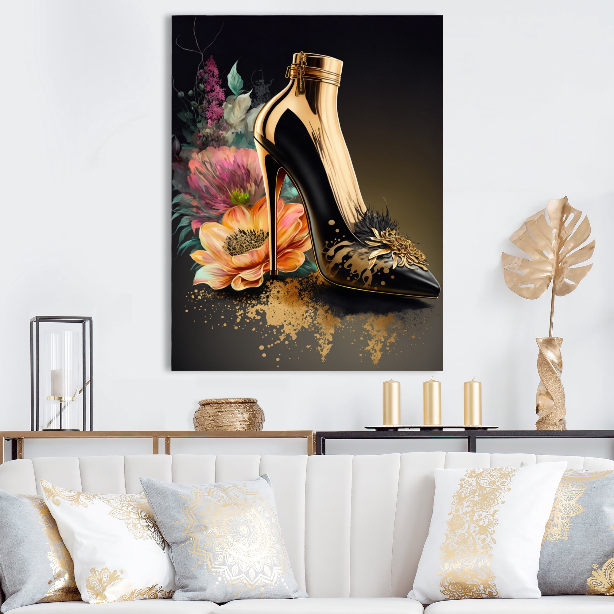 Designart Gold Champagne Heel I Canvas Wall Art