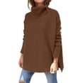 thumbnail image 1 of Femmes Col Roulé Pulls Oversize 2034 Automne Longue Batwing Manches Renversé Ourlet Tunique Pull Pull Tricot Tops, 1 of 4