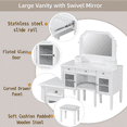 thumbnail image 3 of MODERNLUXE Makeup Vanity Desk with Mirror,Dressing Table Set with 5 Drawers, 2 Cabinets and Stool,Space-Saving Beauty Station for Bedroom,White, 3 of 10