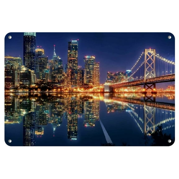 1pc San Francisco Bay Bridge Reflection, Frameless Iron Wall Art, Weather-Resistant Metal Decor, 8x12 Inches, Pre-Drilled for Easy Hanging