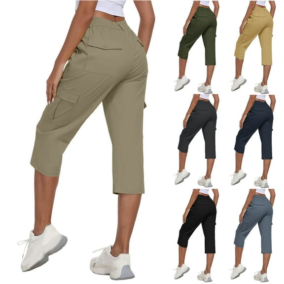 Frostluinai Cargo Capris for Women High Waist Quick Dry Joggers Solid Lightweight Hiking Pants Baggy Casual Ourdoor Capris with Pokcet