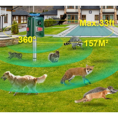 Animal Repeller Ultrasonic 360°Solar Pest Animal Repellent Outdoor Cat Repellent with Motion Sensor and Flashing Lights Squirrel Repellent Animal Deterrent Devices Outdoor  Deer  Raccoon  Rabbit