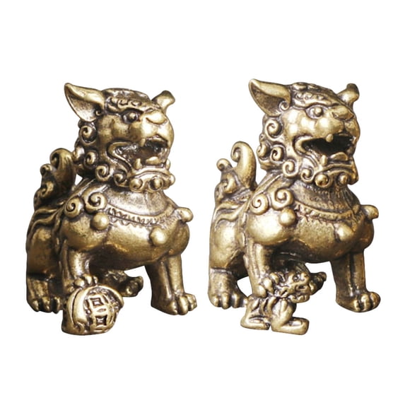 ColoMX 2 piezas Figuras de león de latón vintage figuras de león de latón estatuas de león realista dorado