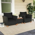 thumbnail image 3 of Costway 3PCS Patio Rattan Furniture Set Cushioned Sofa Storage Table with Wood Top Black, 3 of 12