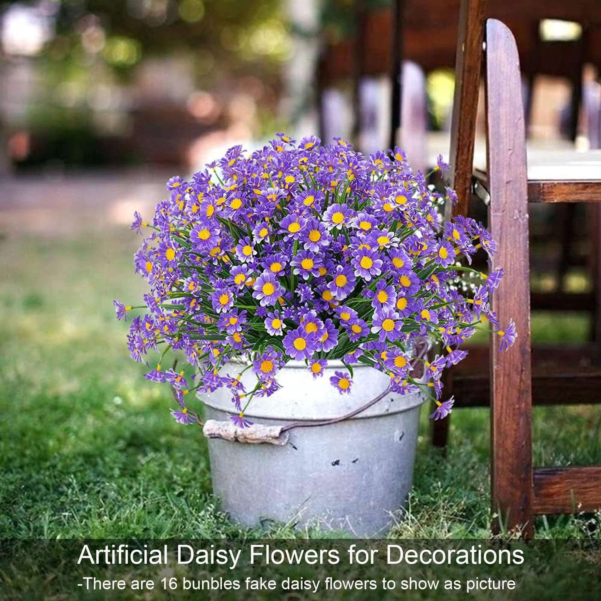 LAVA 16 Bundles Artificial Flowers UV Resistant Faux Daisy Flowers for Outdoor Indoor Wedding Garden Home Decor