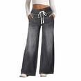thumbnail image 2 of Women's Pull On High Waisted Wide Leg Jeans Stretchy Baggy Denim Trousers, 2 of 6