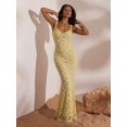 thumbnail image 2 of Light Yellow Lace Bodycon Maxi Dress With Ruffled Straps For Women, 2 of 5