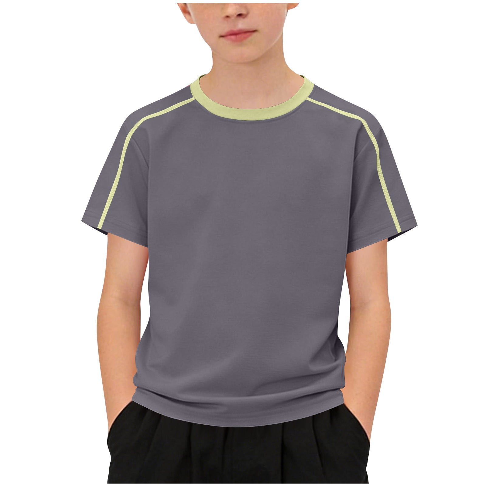 CQONEPT Boys Short Sleeve T Shirt Athletic Breathable Top for Sports Outdoor Play Comfortable Fit Clothes Gray 4-5 Years