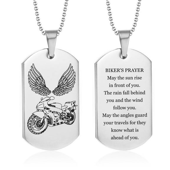 Motorcycle Necklace for Men - Stainless Steel Customized Biker'S Prayer Pendant Motor Punk Rock Gothic Dog Tag Necklaces Street Hip Hop Jewelry Gift for Man