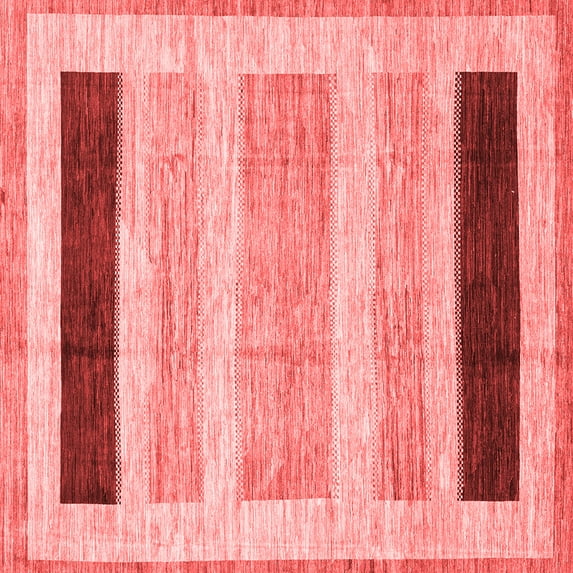 Ahgly Company Machine Washable Indoor Square Abstract Red Modern Area Rugs, 4' Square
