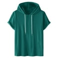 thumbnail image 2 of Sopiago Short Sleeve Hoodies for Men Cotton Hoodies Summer Sweatshirt Lightweight Breathable Men Tshirts Workout Shirts Pullover Dark Green,3XL, 2 of 6