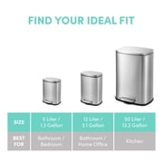 Qualiazero Kitchen Trash Can, 13.2 Gallon Stainless Steel Step Garbage Bin with Soft Close Lid, Silver