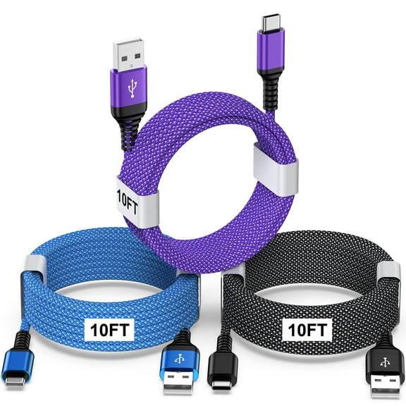 USB A to USB C Cable,ABCPOW 3PACK Phone Charger Cord Type C Charging Cable 10ft Android Type C Charger Cable 10feet 3A High Speed Android Phone Charger Type C Charger Fast Charging Cable,Multicolor