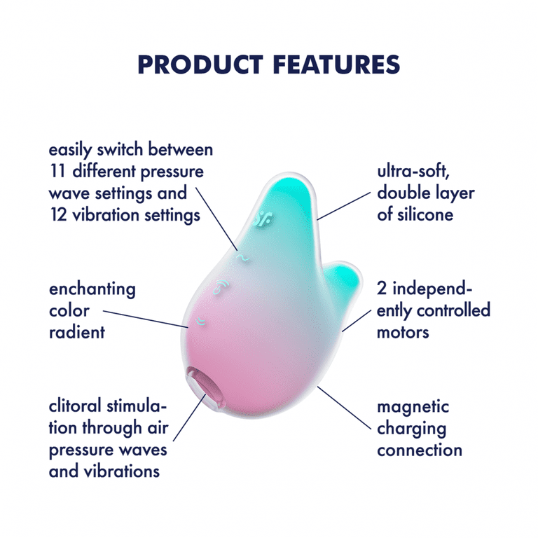 Satisfyer Mermaid Vibes | 9.5 cm | Clitoris stimulation | Pressure wave  vibrator | 11 pressure wave intensities | 12 vibration programs |  Waterproof (IPX7) | Skin-friendly silicone (Mint-Pink)