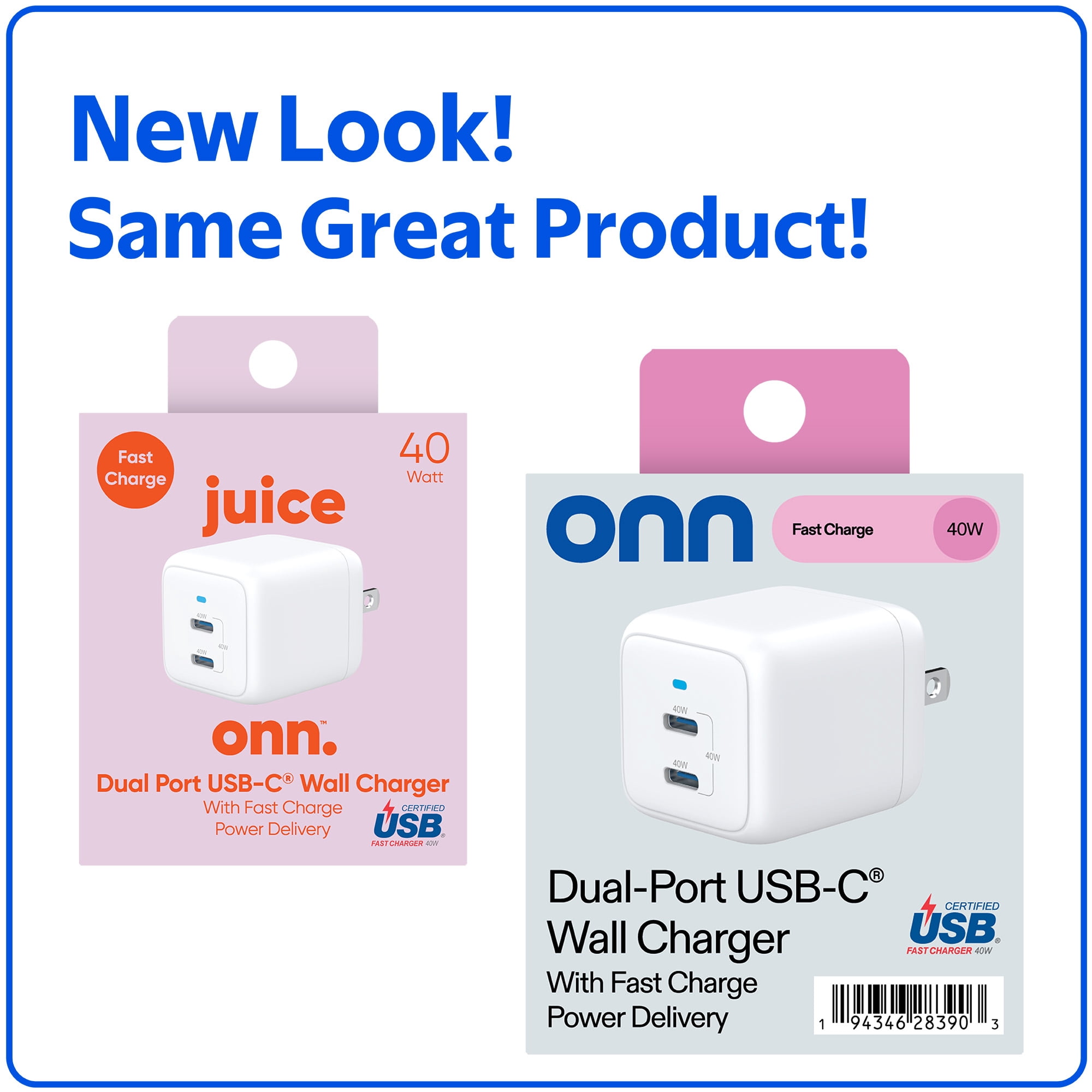 onn 40W Dual USB-C Port Wall Charger, Fast Charging, USB-IF Certified, White - Compatible with iPhone 17/16/15 Series, Samsung Galaxy, Google Pixel, and more
