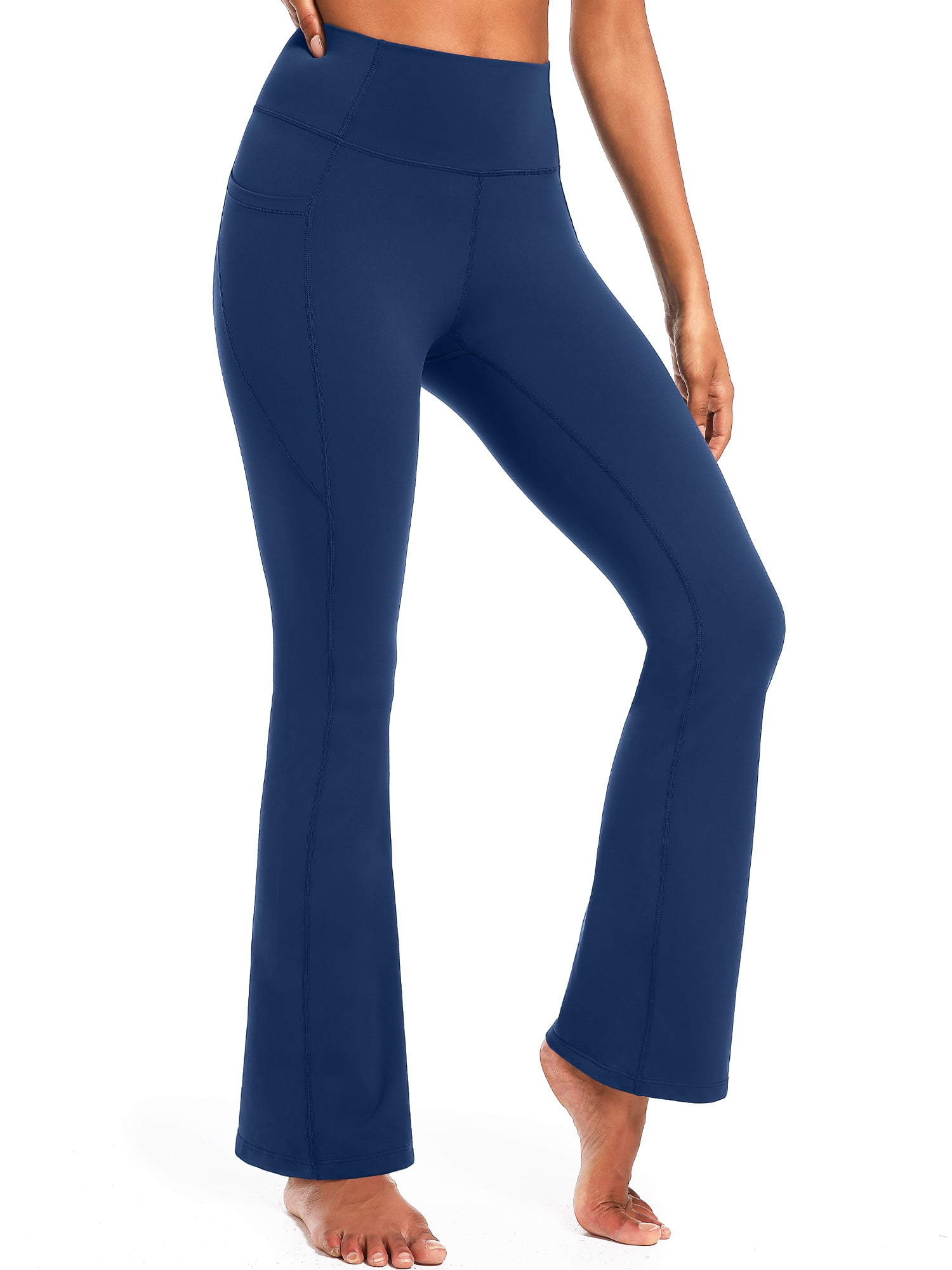 NELEUS Womens Flare Leggings for Yoga Workout Lycra High Waist Stretch Bootcut Pants with Two Pockets,Navy Blue,US Size S