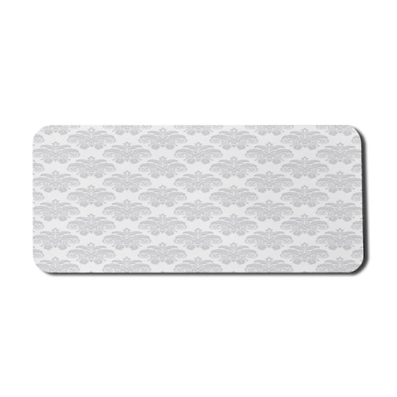 Abstract Computer Mouse Pad, Rhythmic Flowers Leaves Minimalist Blossom on Plain Backdrop Illustration, Rectangle Non-Slip Rubber Mousepad X-Large, 35" x 15", White and Pale Grey, by Ambesonne
