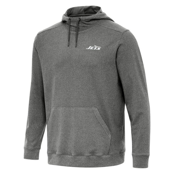 Men's Antigua Heather Black New York Jets Cloud Pullover Hoodie