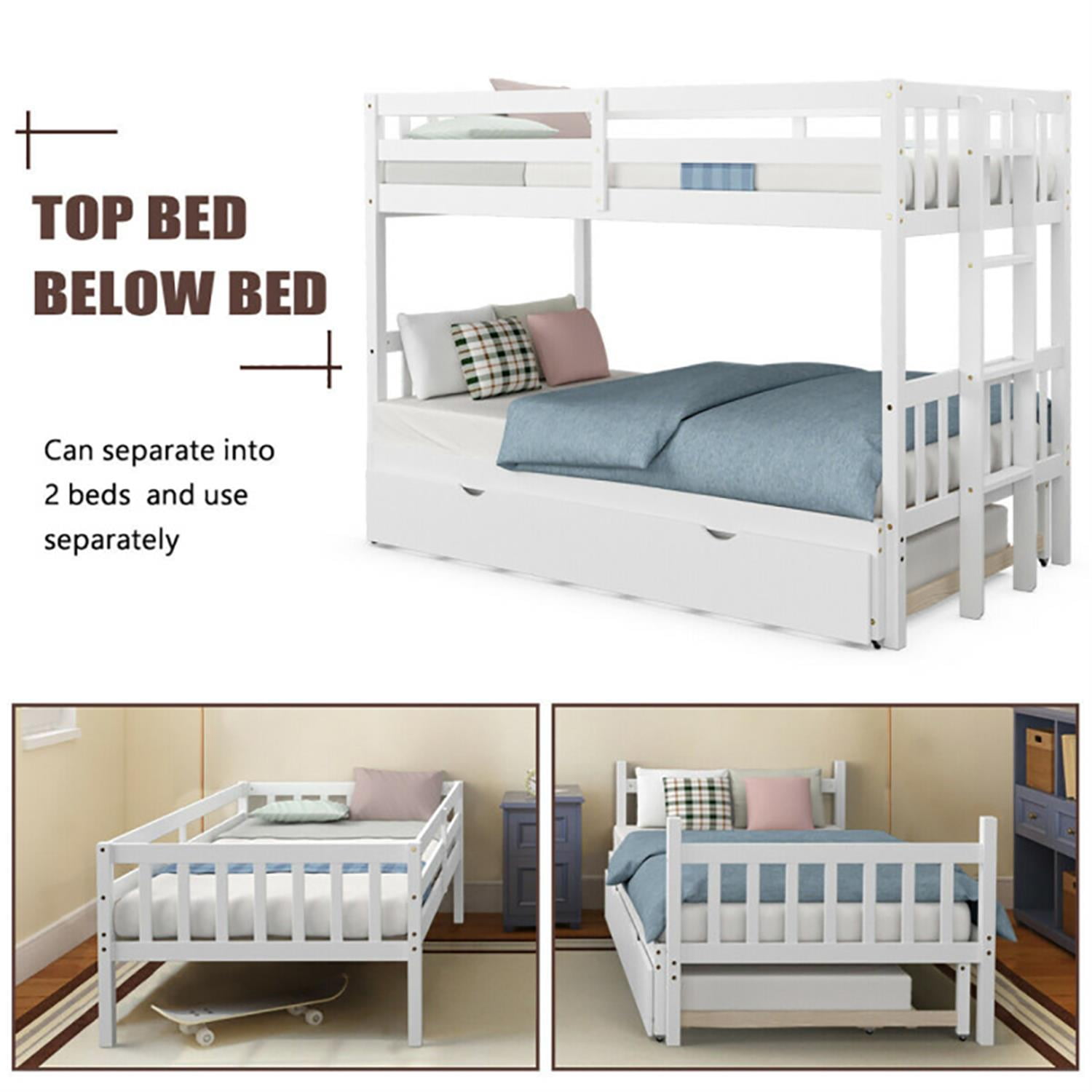 Demi Bonn Twin Pull-Out Bunk Beds with Ladder in the Steps and a Trundle, Bunk Bed Platform, White