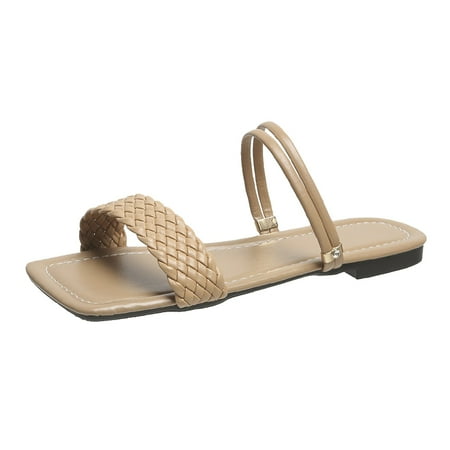 

Womens Shoes Summer Elegant Flat Heels Casual Solid Color Slip-on Sandals Square Toe Weaving Rattan Slippers Casual Slide Sandals Flats Flip-Flops Sandal Platforms Wedge Heeled Sandal A2071
