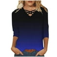 thumbnail image 2 of BADHUB Women's Casual Tops Plus Size Gradient Shirts Criss Cross V Neck Tunic T-Shirt Summer 3/4 Lenght Sleeve Blouses 2024 Fashion Clothes for Women, 2 of 5