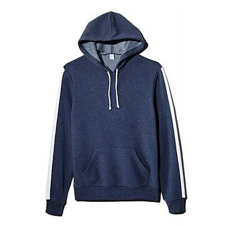 Alternative NAVY/WHITE Stripe-Trimmed Hooded Sweatshirt, US Medium