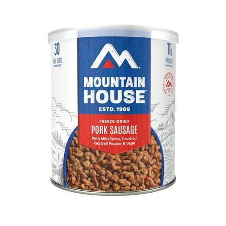 (Single Can) Mountain House Fully Cooked Pork Sausage with Mild Spice ✅ Freeze Dried Survival Camping Food #10/ 25 Servings/ Can ✅