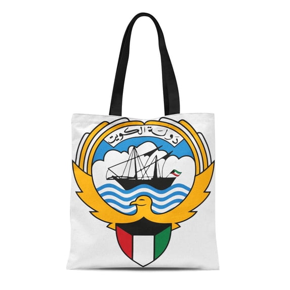 SIDONKU Canvas Tote Bag Emblem Kuwait of Arm Cutout Signs Symbol White Reusable Shoulder Grocery Shopping Bags Handbag